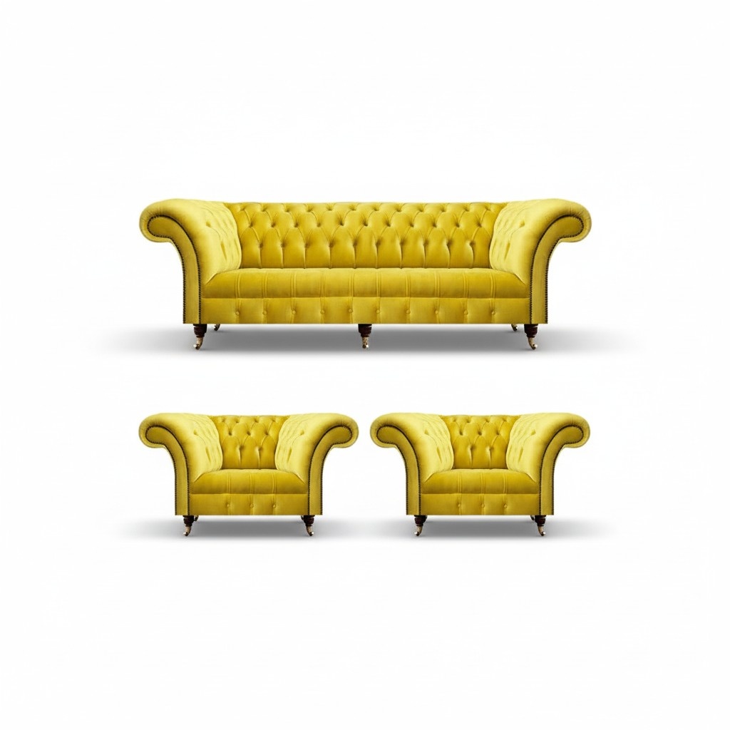 Luxuriöse Gelbe Chesterfield Garnitur Sofas Designer Wohnzimmer Couchen