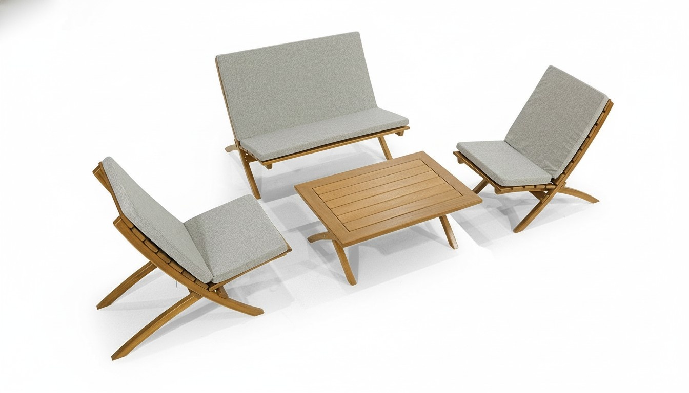 Luxuriöse Grau-Braune Gartenmöbel Designer Holz Couchtisch 2x sessel