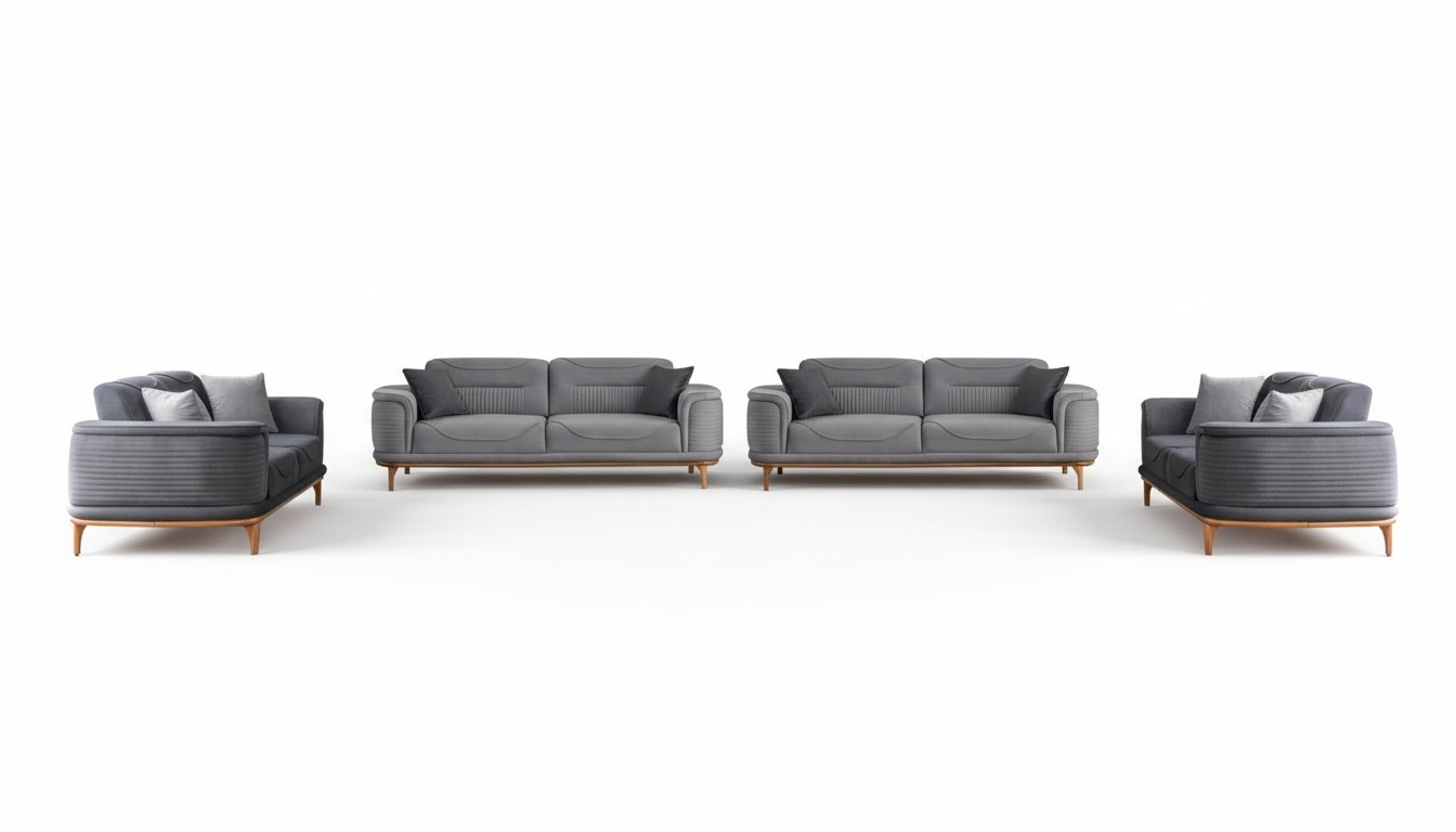 Luxuriöse Graue 4tlg Polstergarnitur: Dreisitzer-Sofa für Wohnzimmer