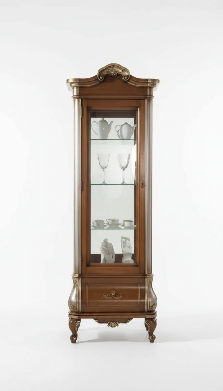 Luxuriöse hochwertige Vitrine aus braunem Holz Klassische Möbel Schrank