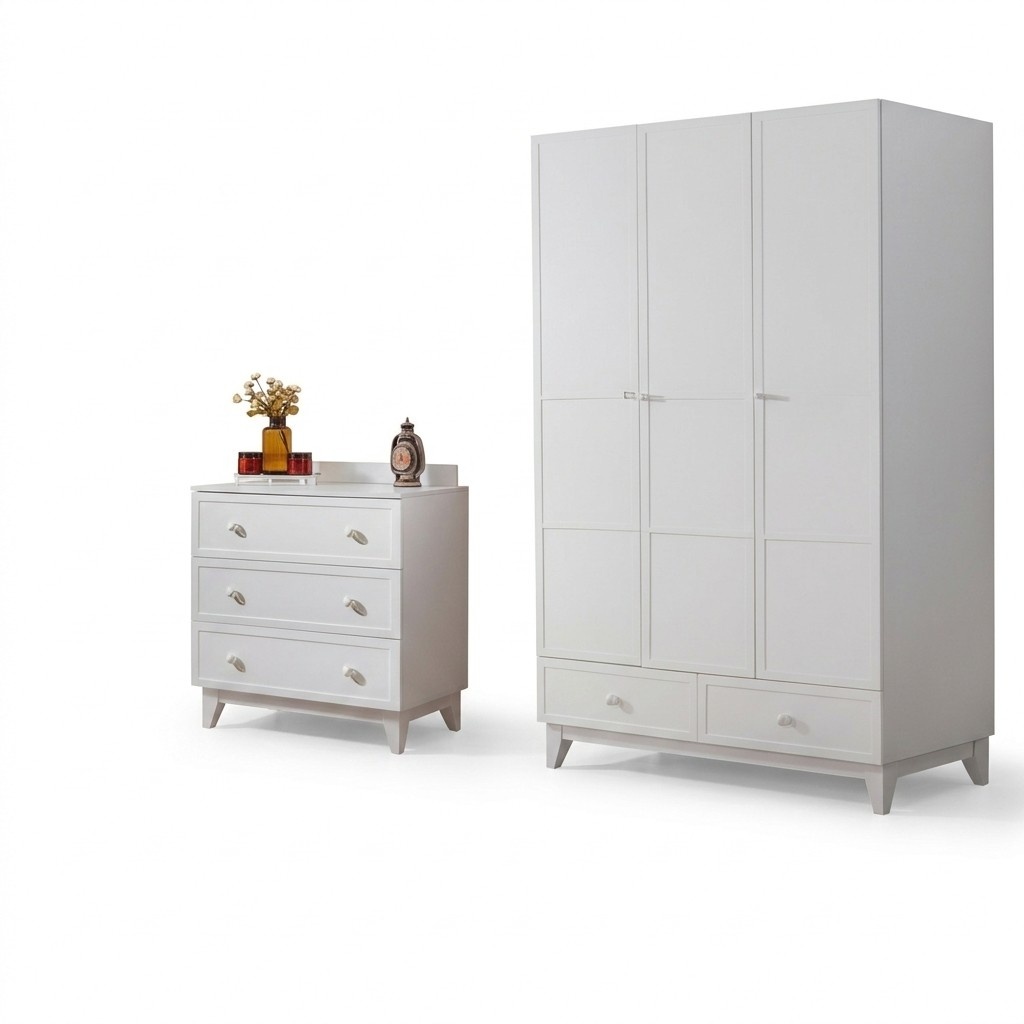 luxuriöse Kinderzimmer Weiß Modern Garnitur Kleiderschrank Kommode neu