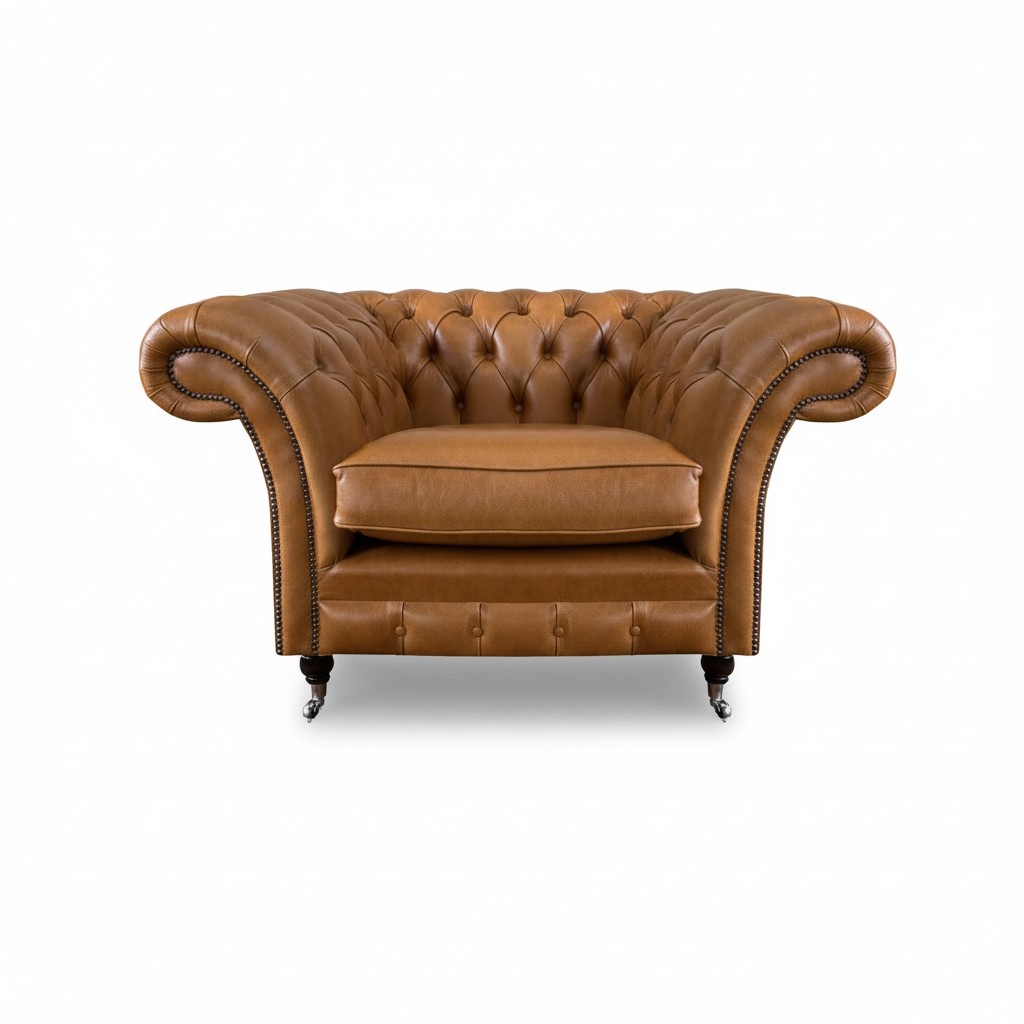 Luxuriöse Ledersessel Braun Wohnzimmer Sessel Chesterfield Polstersitz