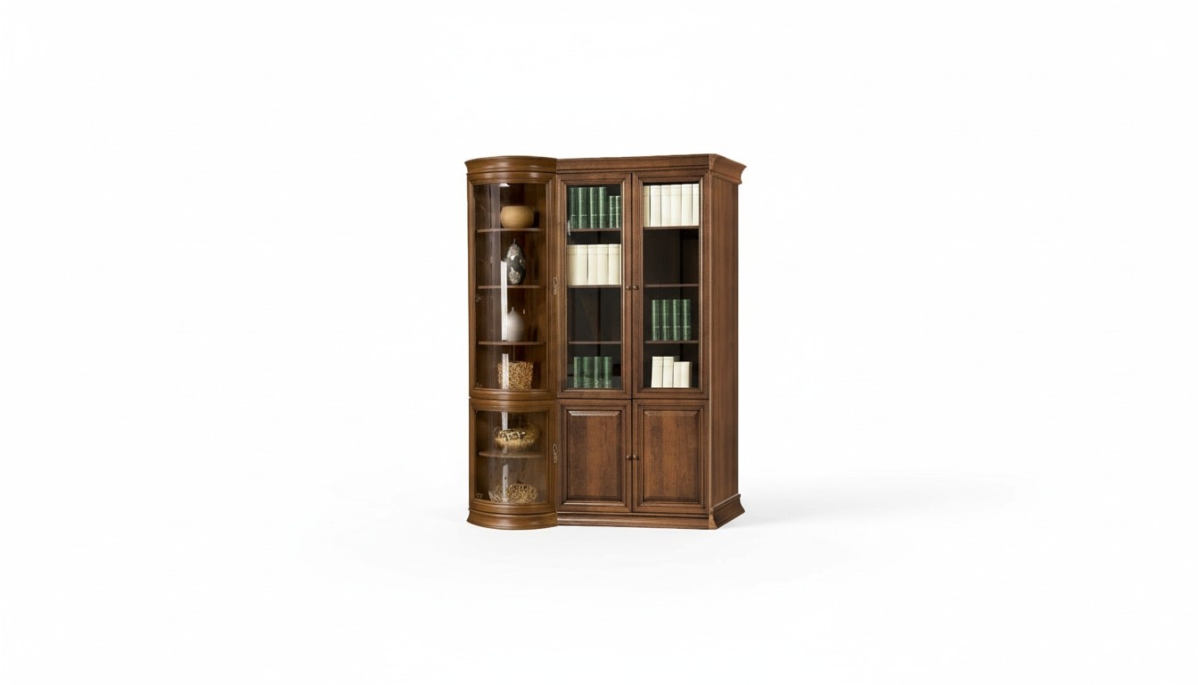 Luxuriöser Brauner Büroschrank Schrank Vitrine Holzschrank Glastüren