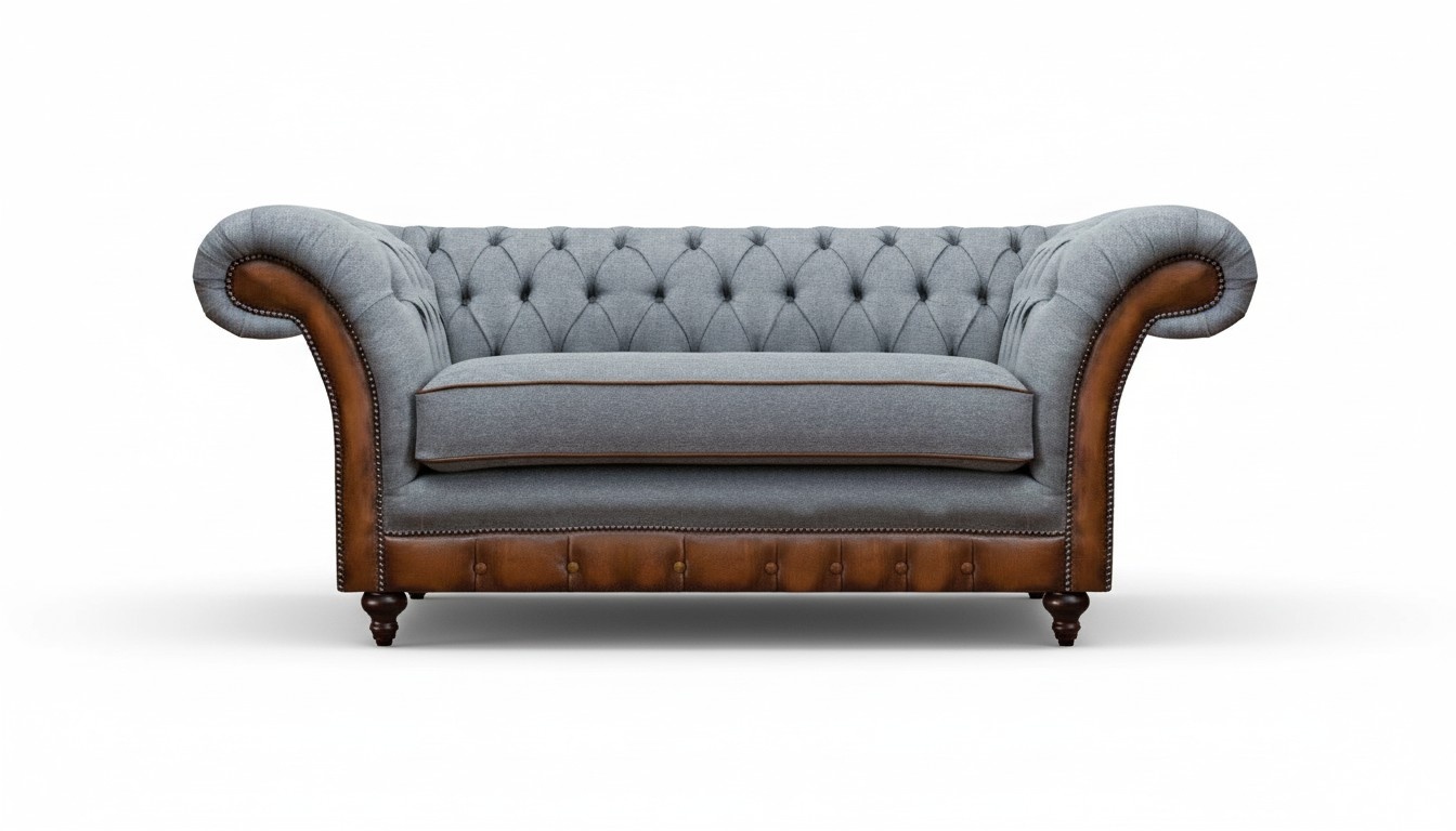 Luxuriöser Chesterfield Hellgrauer 2-Sitzer Polster Designer Sitzmöbel