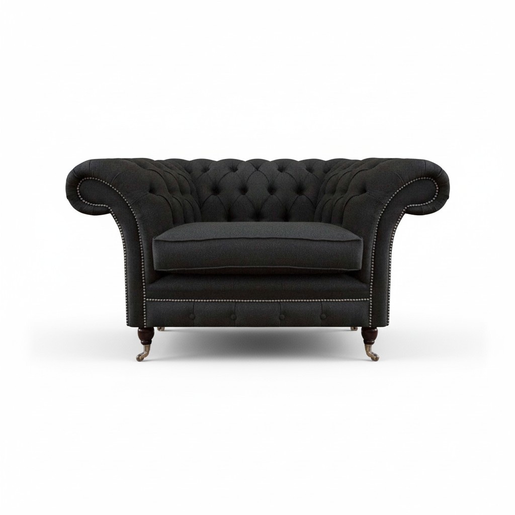 Luxuriöser Schwarzer Chesterfield Einsitzer Wohnzimmer Polster Sessel