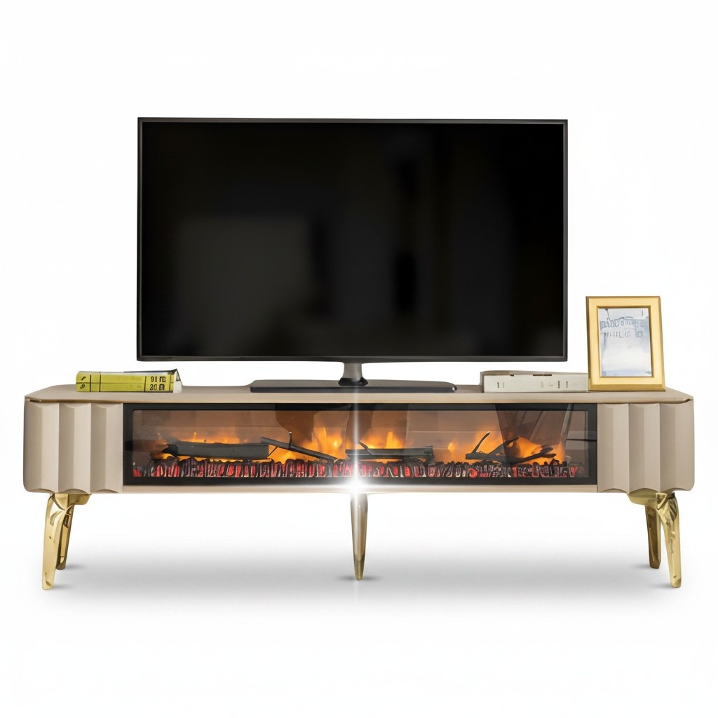 Luxuriöser TV-Schrank mit innovativem Feuerdesign und Schubladen