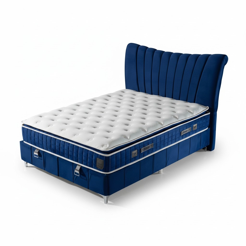 Luxuriöses Boxspringbett in Blau Modernes Design für höchsten Komfort und Stil