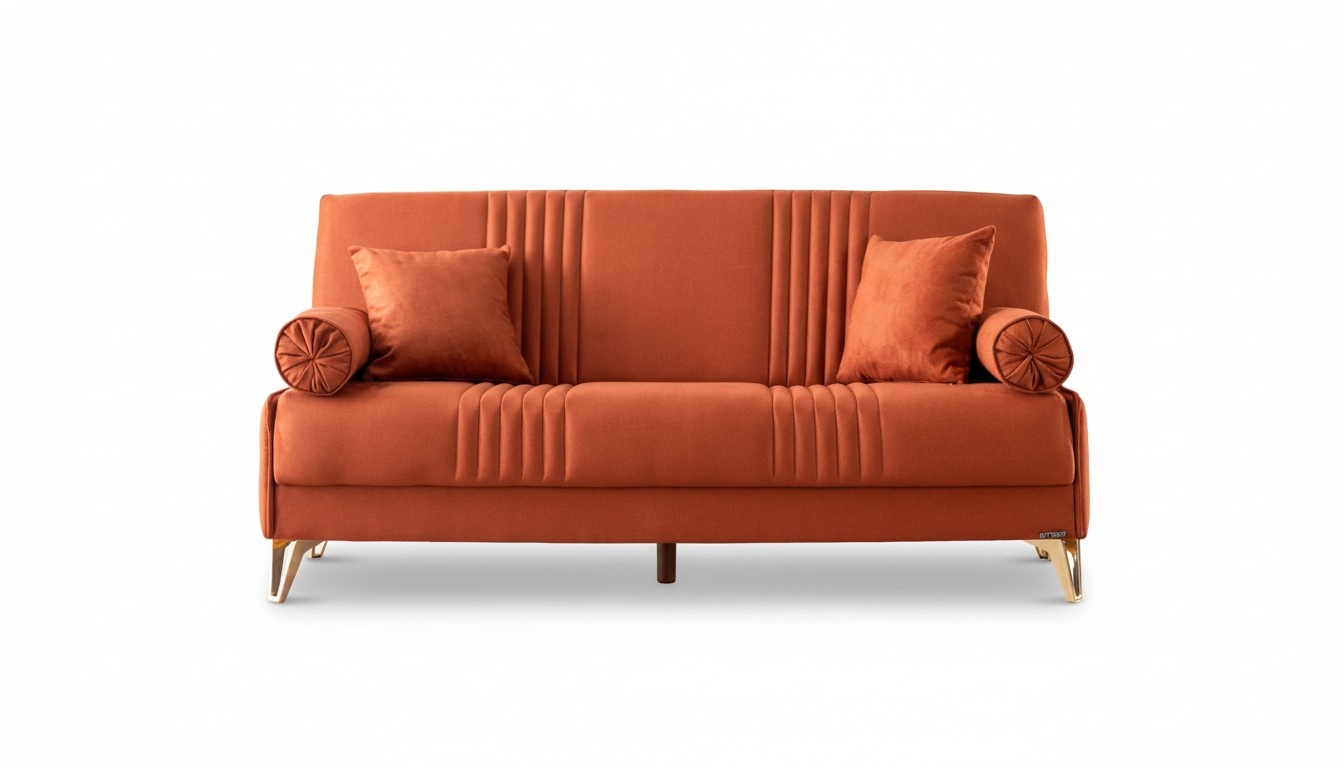 Luxuriöses Dreisitzer Sofa mit hochwertigem Stoffbezug in Beige und Orange
