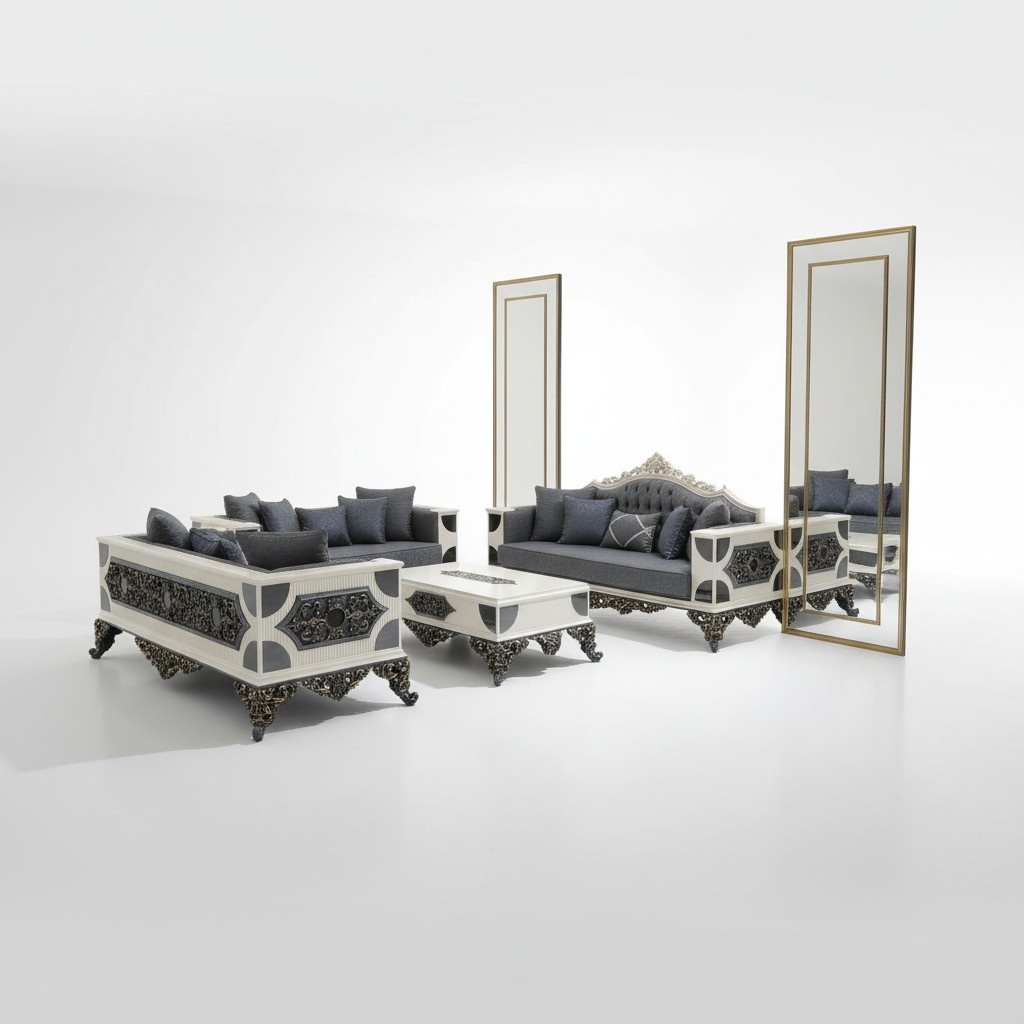Luxuriöses Set zwei Edlen 3-Sitzer Sofas Hochwertigen Materialien Sofa Set