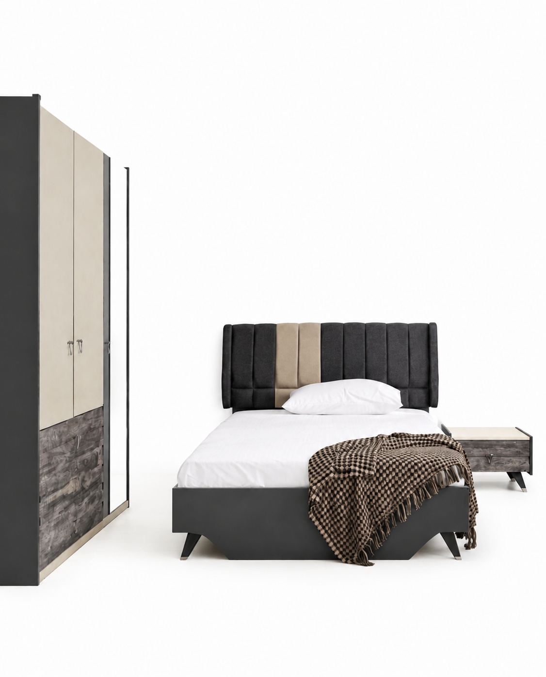 Luxuriöses stilvolle Schlafzimmerset Delta Bett Nachttisch Kleiderschrank
