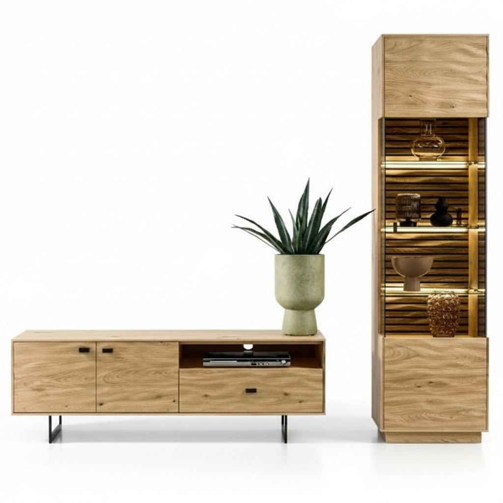 Luxuriöses TV-Lowboard Wohnzimmer Vitrine Braun Medienmöbel Set