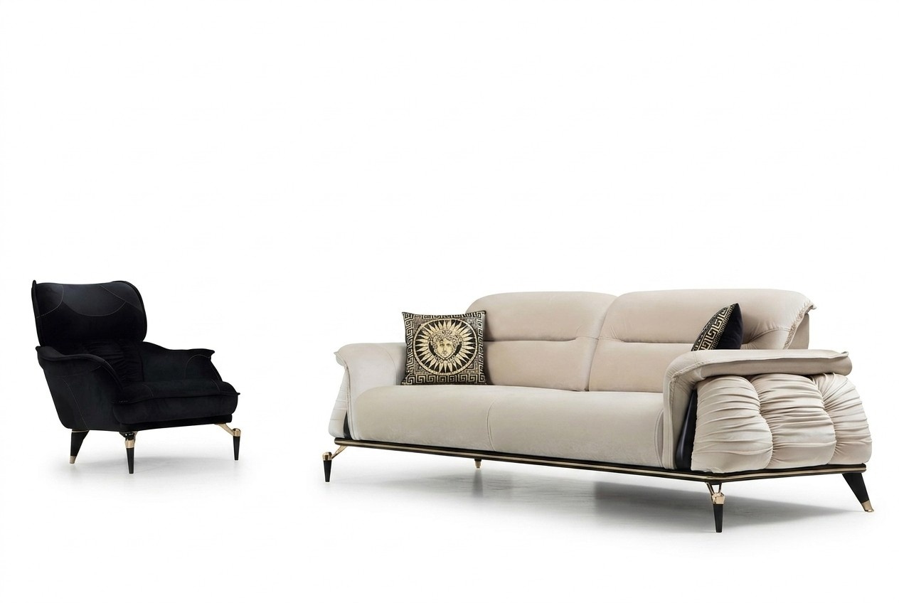 Luxus 2tlg Wohnzimmer Set Sofa 3-Sitzer mit sessel Modernes Design Couch