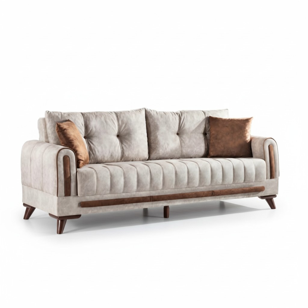 Luxus 3 Sitzer Sofa Wohnzimmer Möbel Elegant Sofa 220cm Textil Beige Neu