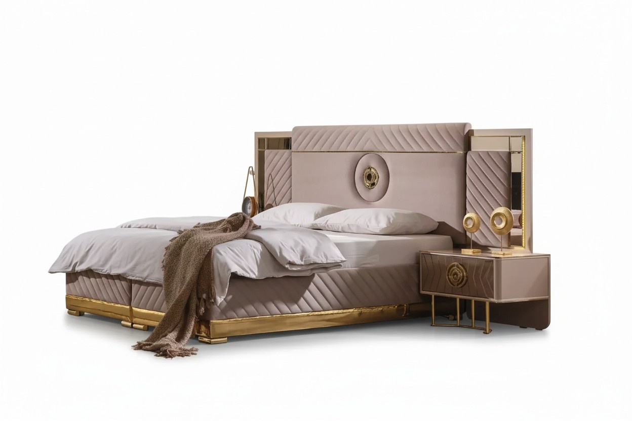 Luxus Bett 2x Nachttische Set Betten Neu Doppelbett Schlafzimmer-Set 3tlg