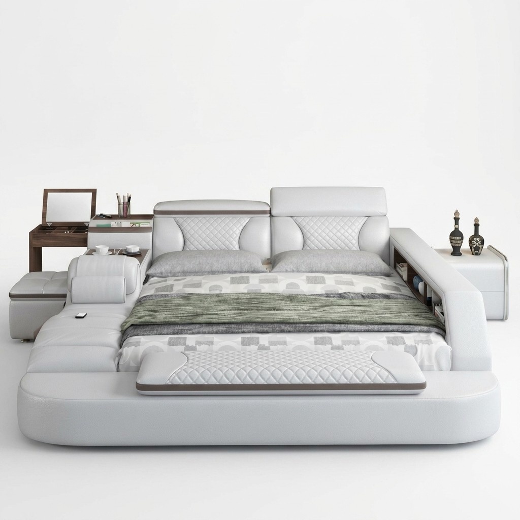 Luxus Bett Bett Leder Betten 180x200 Multifunktion Schlafzimmer Liege Regale