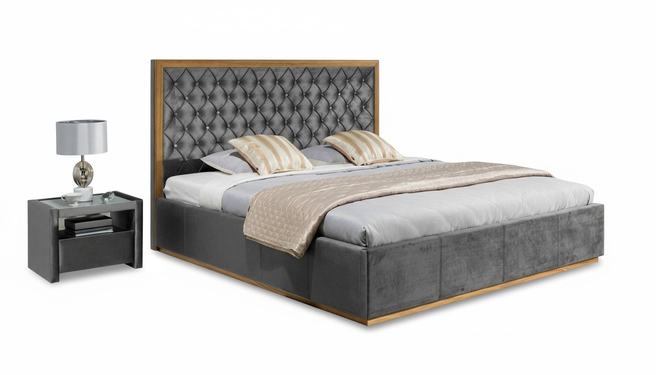 Luxus Bett Textil 2x Nachttisch 3tlg. Schlafzimmer Set Möbel Betten Bettgestell