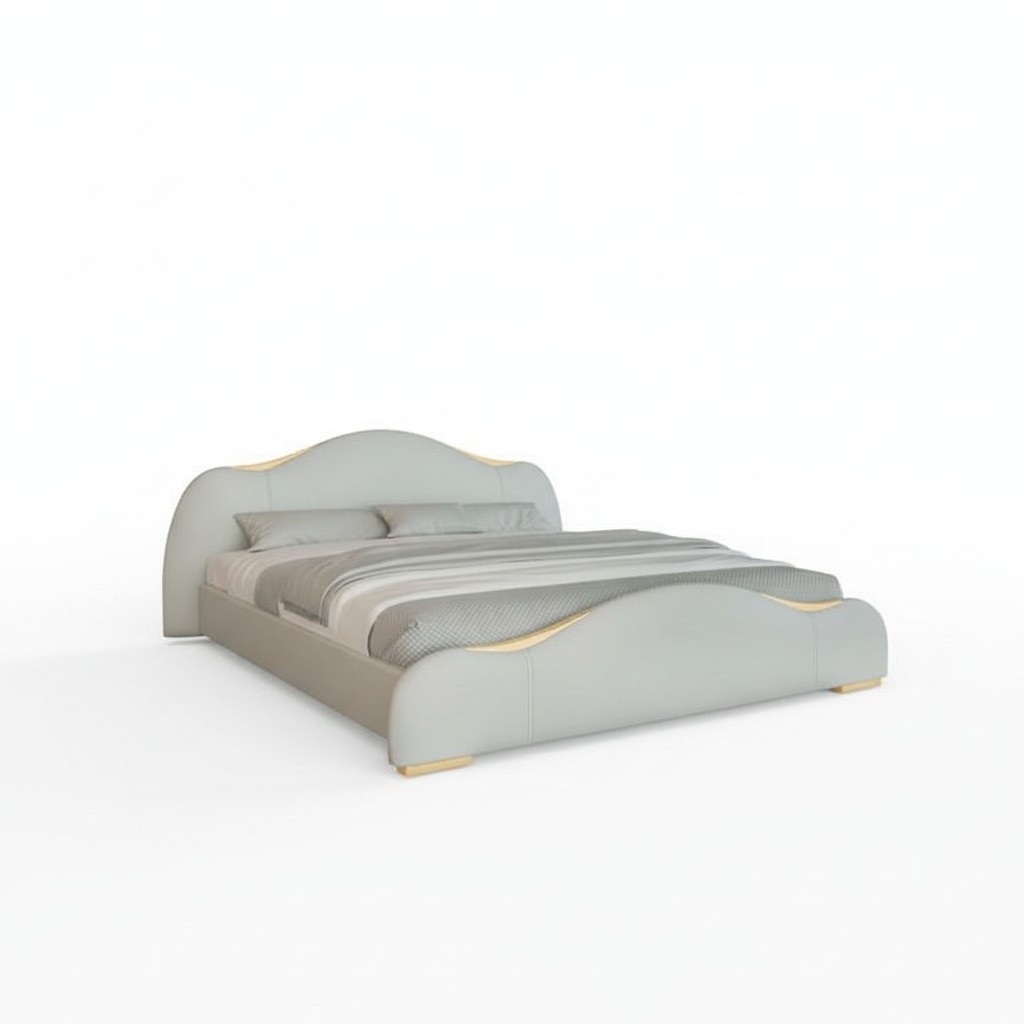 Luxus Bettgestell Modernes Design Grau Gold Akzenten Bett Stilvollem Kopfteil