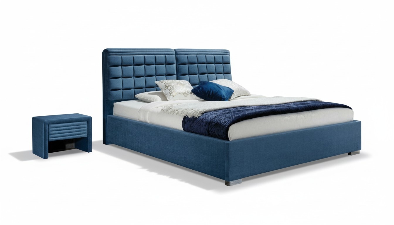 Luxus Boxspring Bett Design Stoff Hotel Blaue Betten Schlafzimmer Möbel Doppel