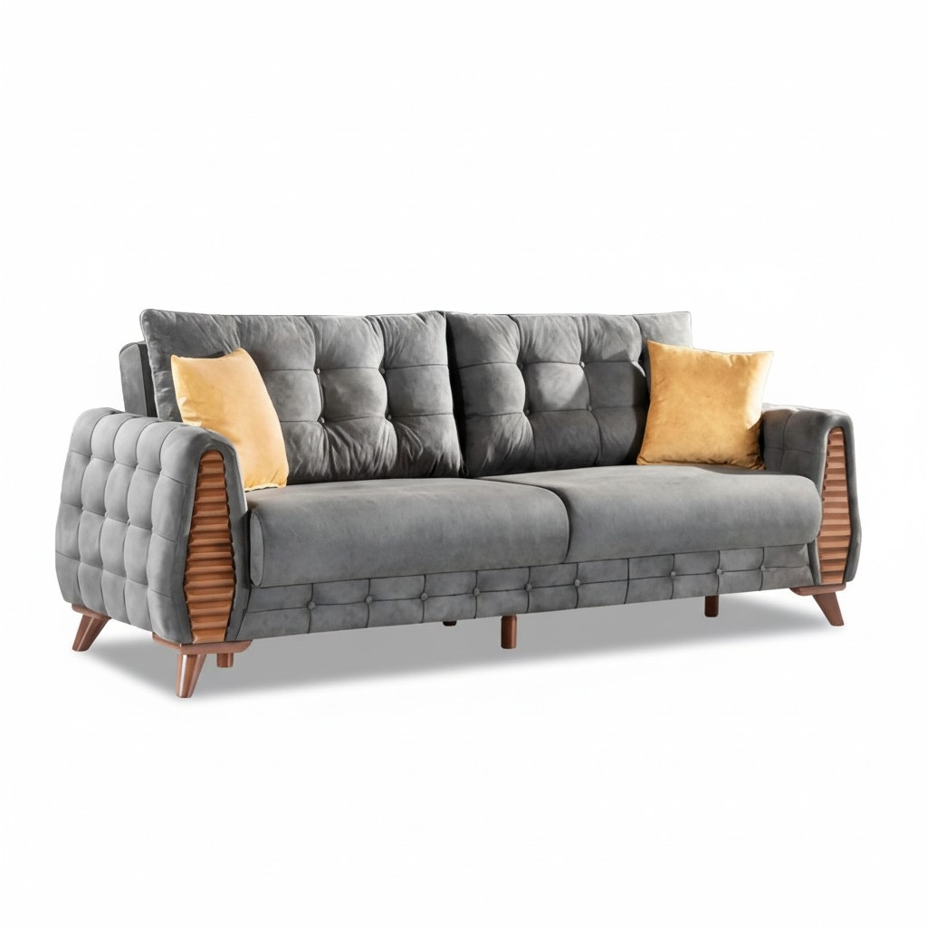 Luxus Chesterfield Sofa 3 Sitzer Couch Textil Modern Sofas Grau