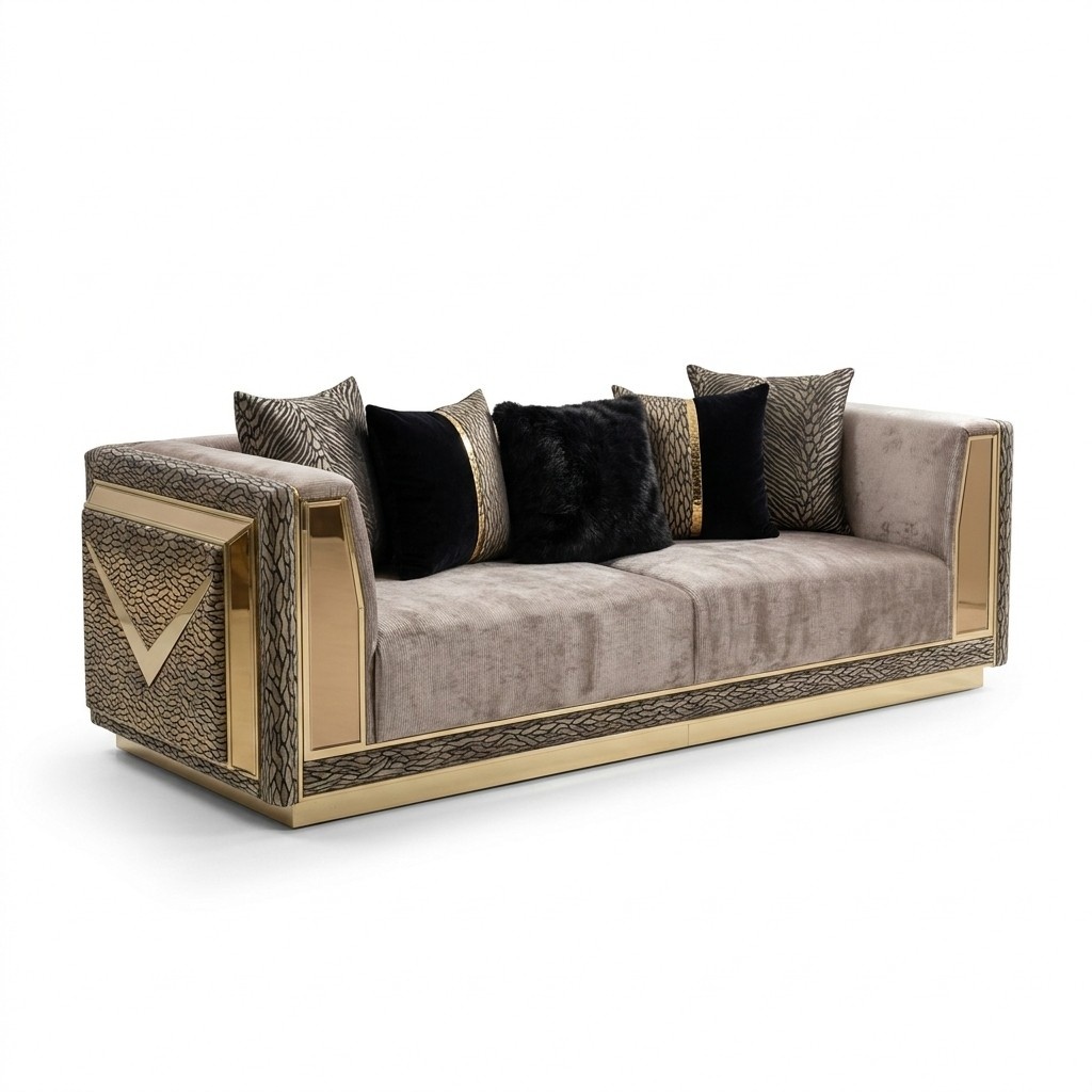 Luxus Couch mit Metall Edelstahl Sofa Couchen Dreisitzer Sofa Polster Möbel