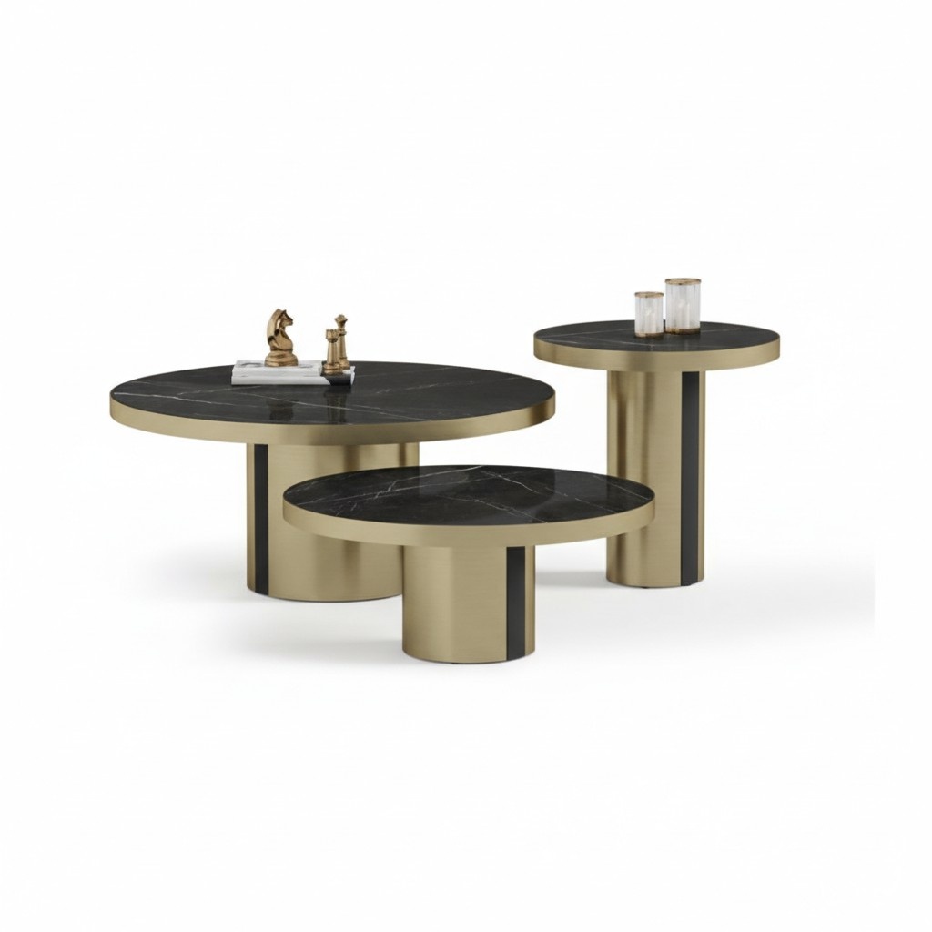 Luxus Couchtisch Set 3x Rundtische Moderne Wohnzimmer Beistelltische1