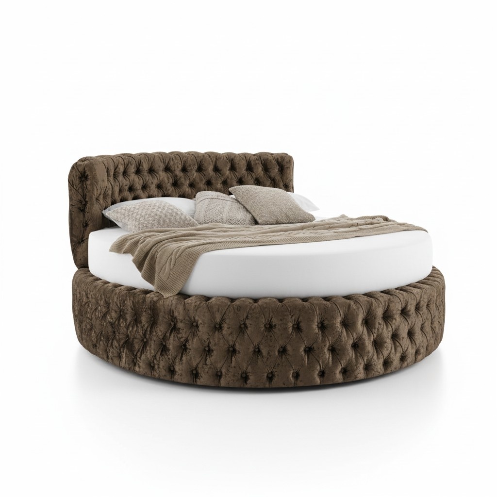 Luxus Design Rundbett Rundes Bett Ehe Rund XXL Hotel Bett Chesterfield