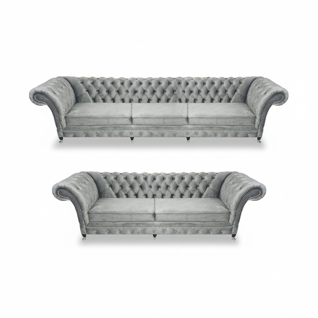 Luxus Designer Sofagarnitur Wohnzimmer Grau Wohnzimmer Polstermöbel Chesterfield