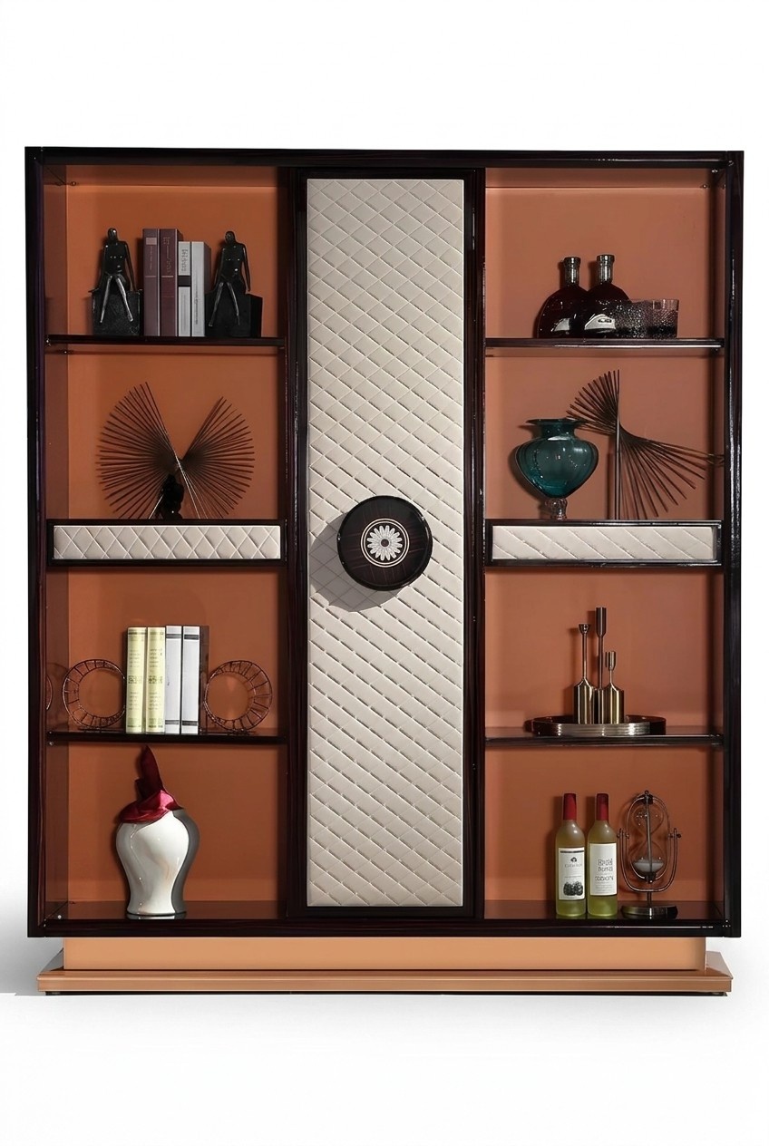 Luxus Designer Vitrine Schrank Holz Leder Bücher Schränke Wohn Arbeits
