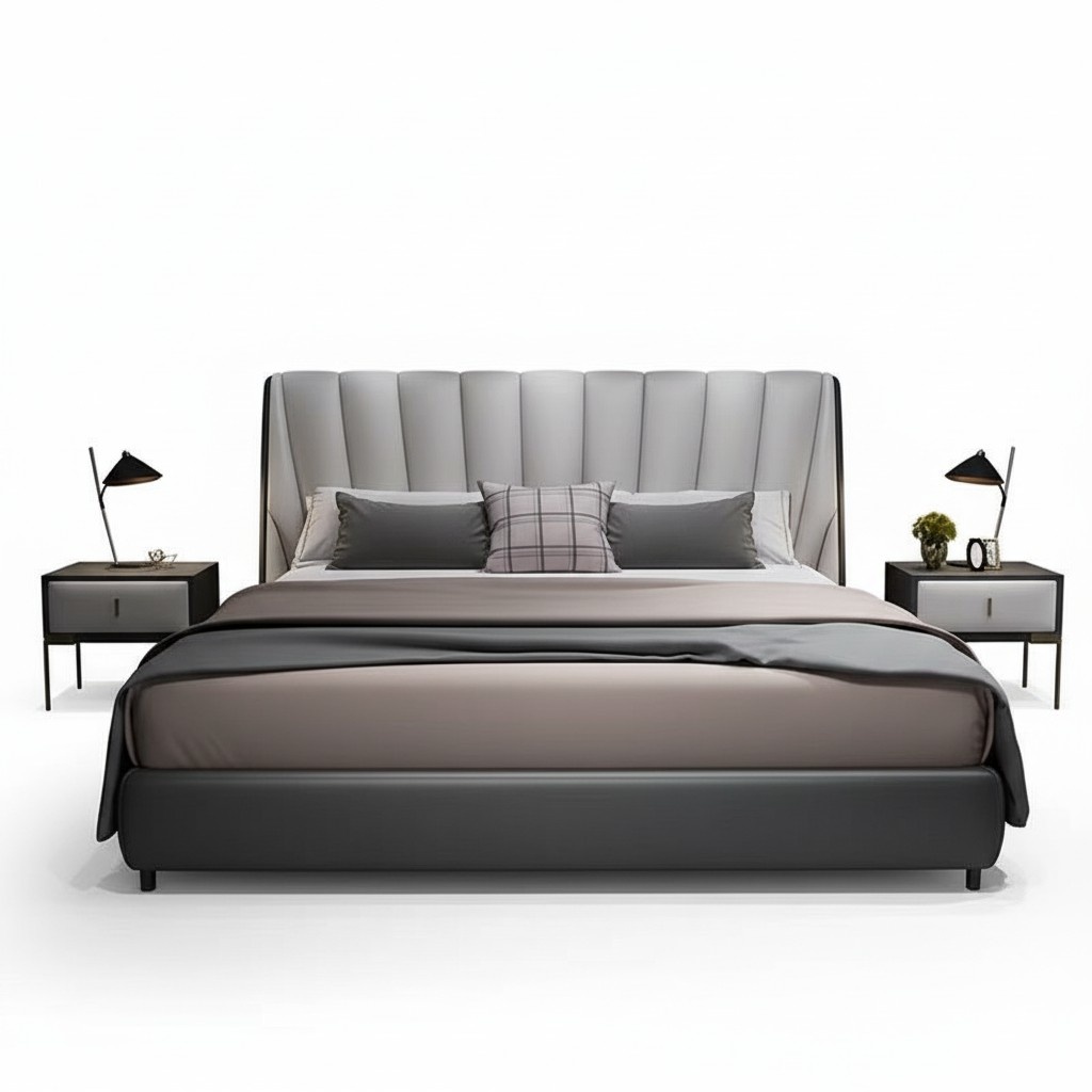 Luxus Doppel Hotel Betten 180x200cm Schlaf Zimmer Grau Leder Bett Polster Design