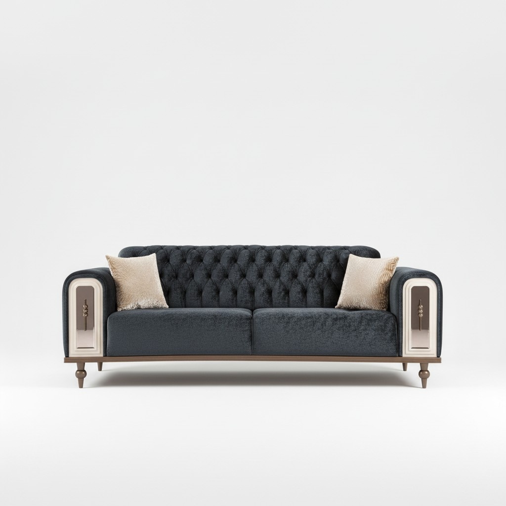 Luxus Dreisitzer Sofa 3 Sitzer Stoff Sofas Design Beige Textil Schwarz
