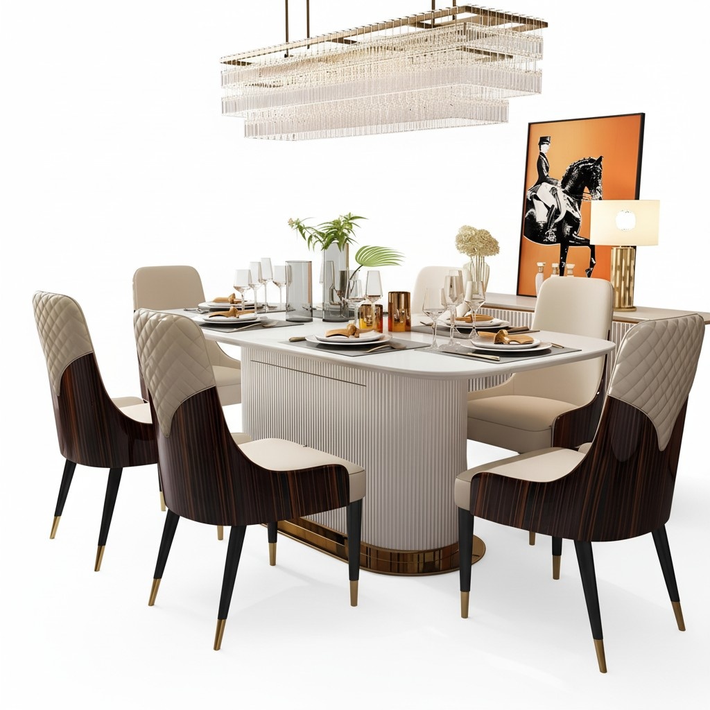 Luxus Edel Holz Leder Stühle Stuhl Gruppe Garnitur 6x Lehnstuhl Set Polster Neu