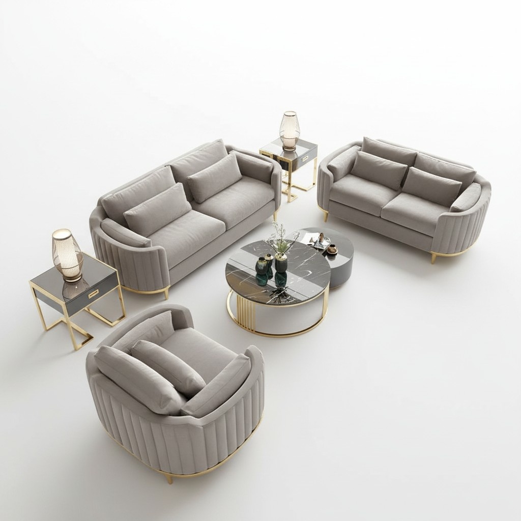 Luxus Edelstahl Samt Couch Polster Sitz 3+2+1 Set Garnitur Sofa Neu