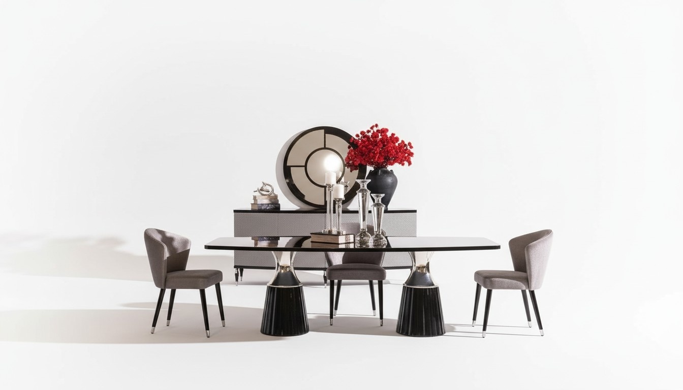 Luxus Essgruppe Essecke Esstisch Stühle Schwarz 9tlg Esszimmer Holz