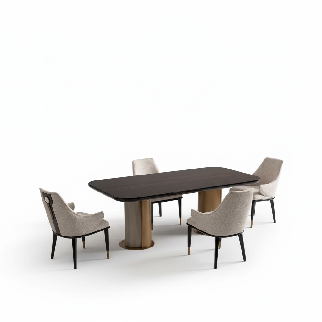 Luxus Essgruppe Esszimmer Esstisch Essecke Stühle Beige Holz Set 7tlg