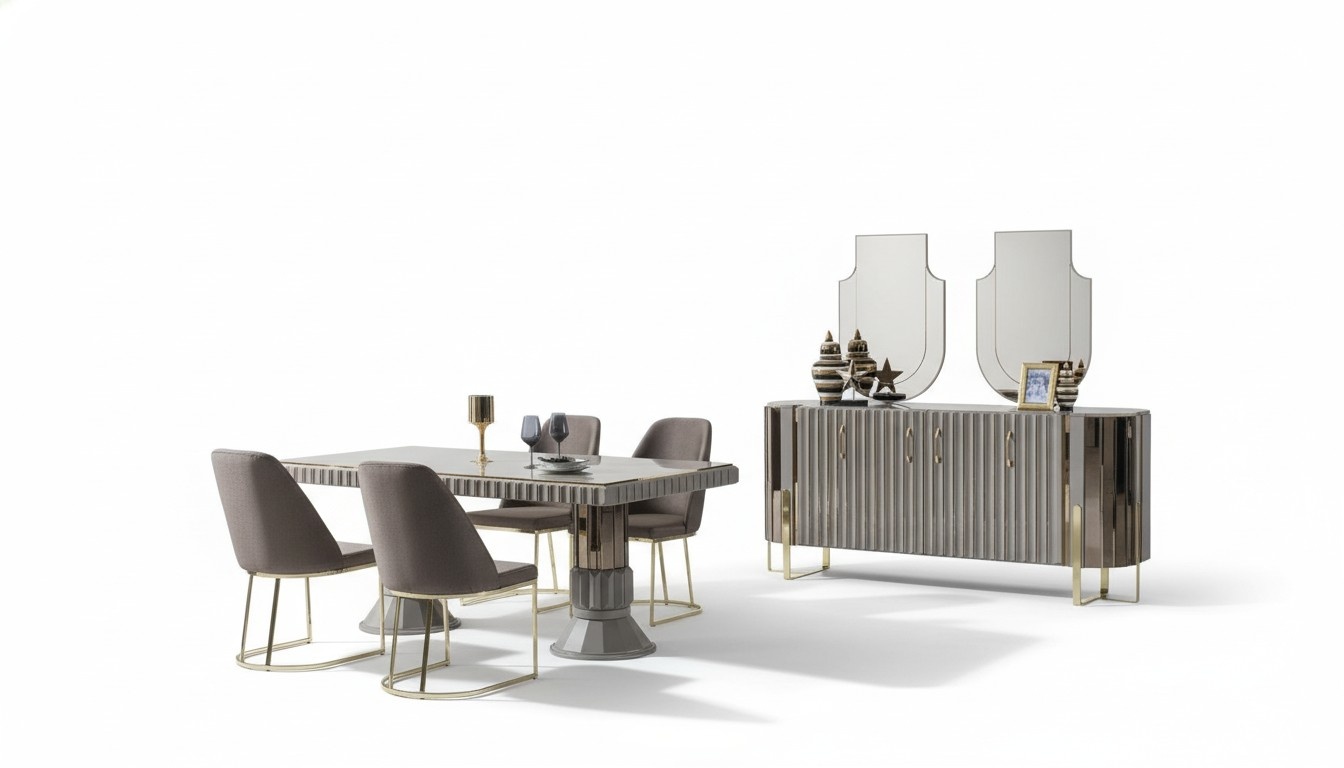 Luxus Essgruppe Esszimmer Esstisch Garnitur Stühle Essecke Grau 5tlg