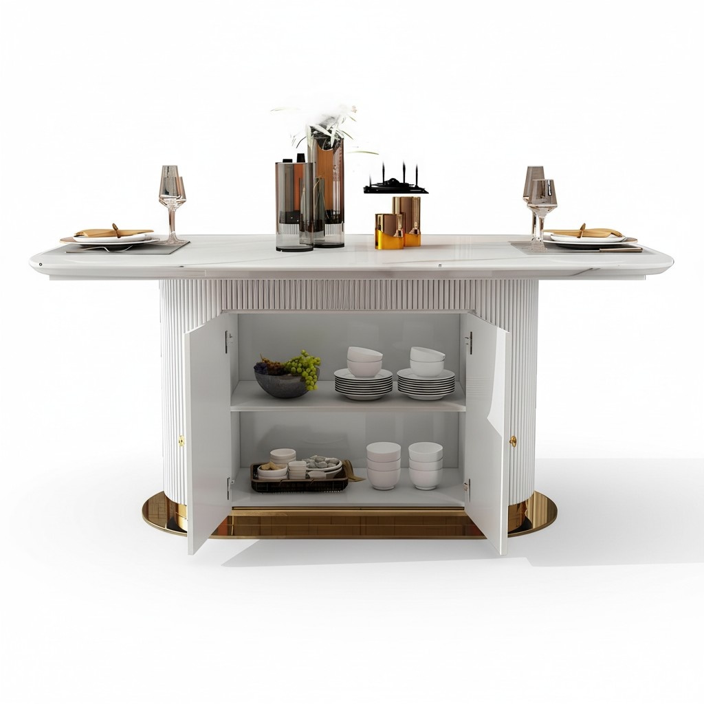 Luxus Esstisch Edelstahl Holz Imitation Stein Tisch Esszimmer 180x100cm Oval Neu