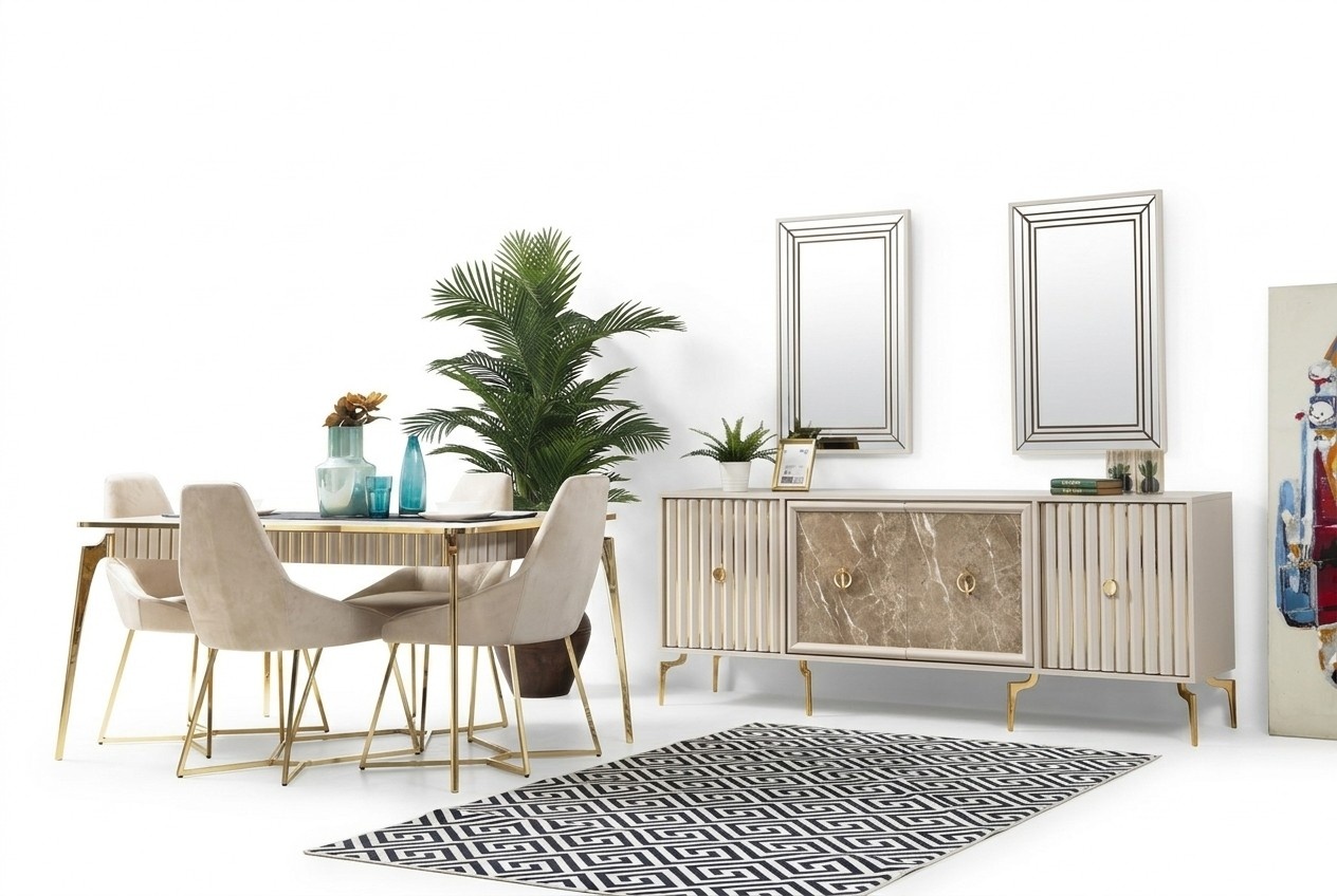 Luxus Esstisch Esszimmer Tisch für 4 Personen Stühle SIdeboard Modern