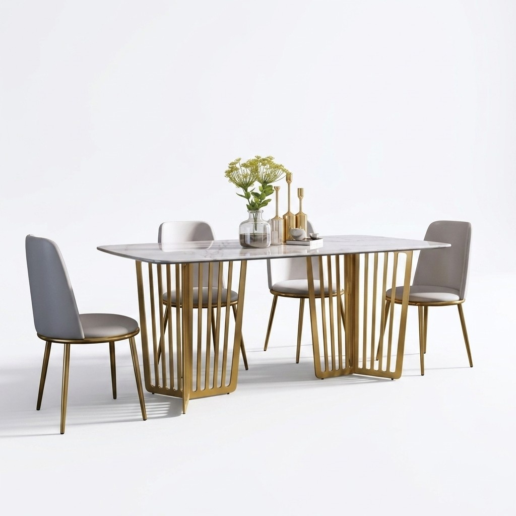 Luxus Esstisch Leder + Edelstahl Marmor Imitation Stein Tisch Esszimmer 160x90cm