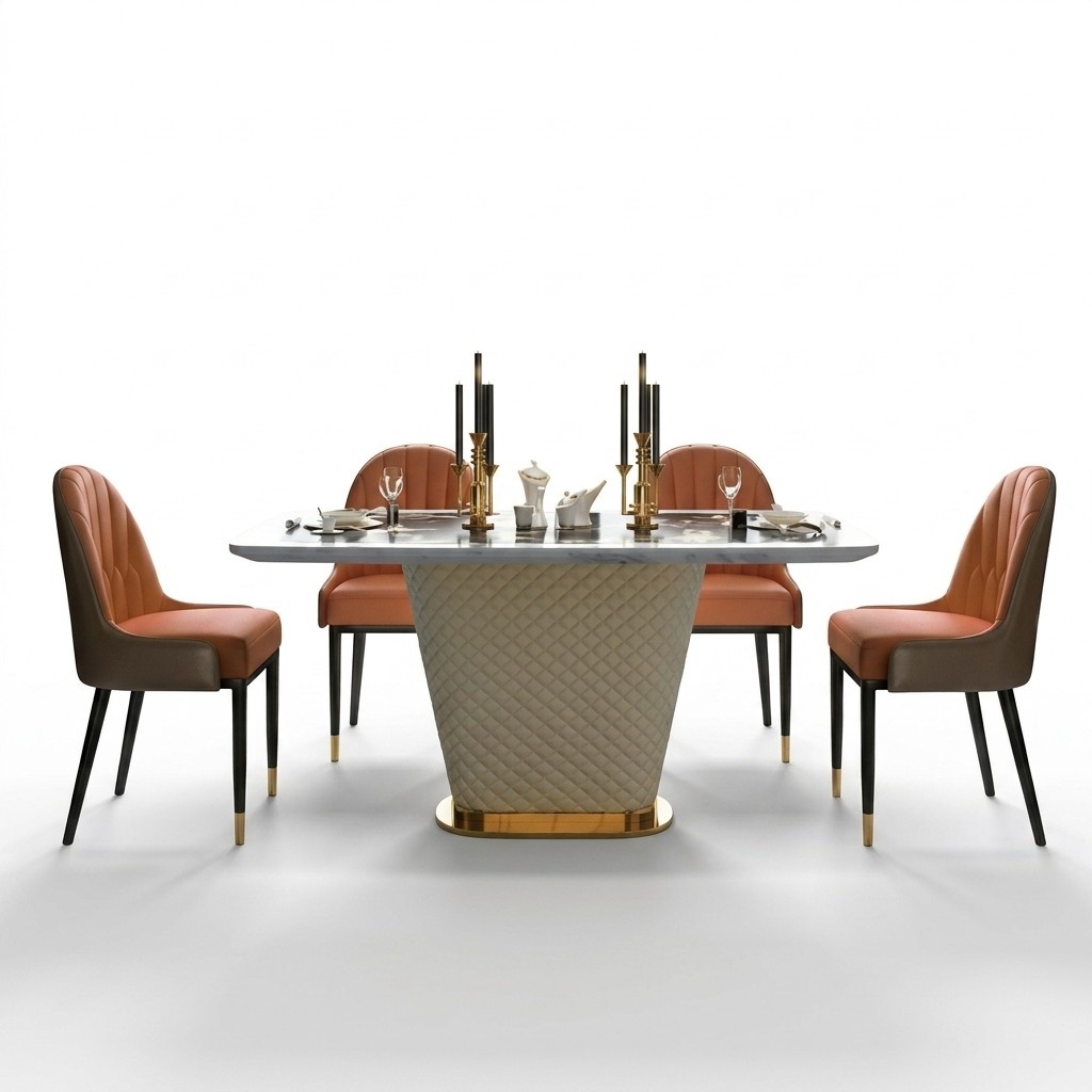 Luxus Esstisch Leder + Edelstahl Marmor Imitation Stein Tisch Esszimmer 160x100