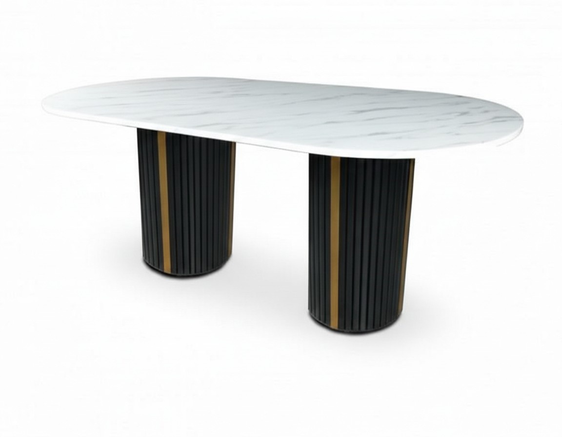 Luxus Esstisch Oval Tisch Esszimmertisch Marmoroptik Holz Edelstahl