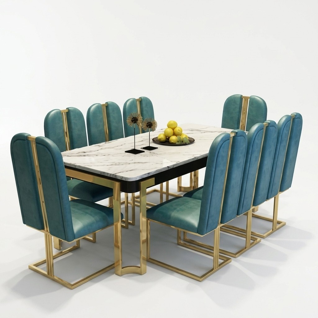 Luxus Esstisch Tisch Metall Tische Designer Möbel Konferenz Marmor Imitation Neu