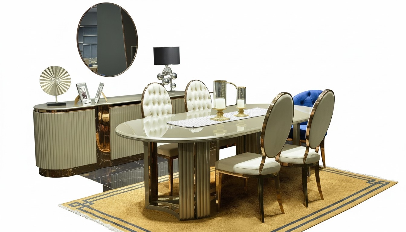 Luxus Esszimmer Essgruppe Essecke Esstisch Stühle Beige Set 9tlg Holz