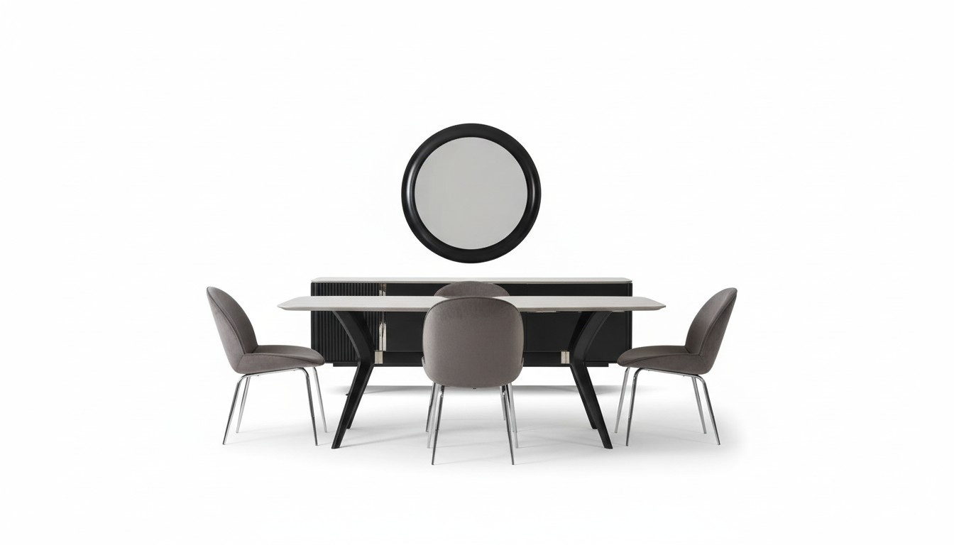 7tlg Luxus Loft Design Esszimmer Set Möbel Tisch Kommode 4x Stühle