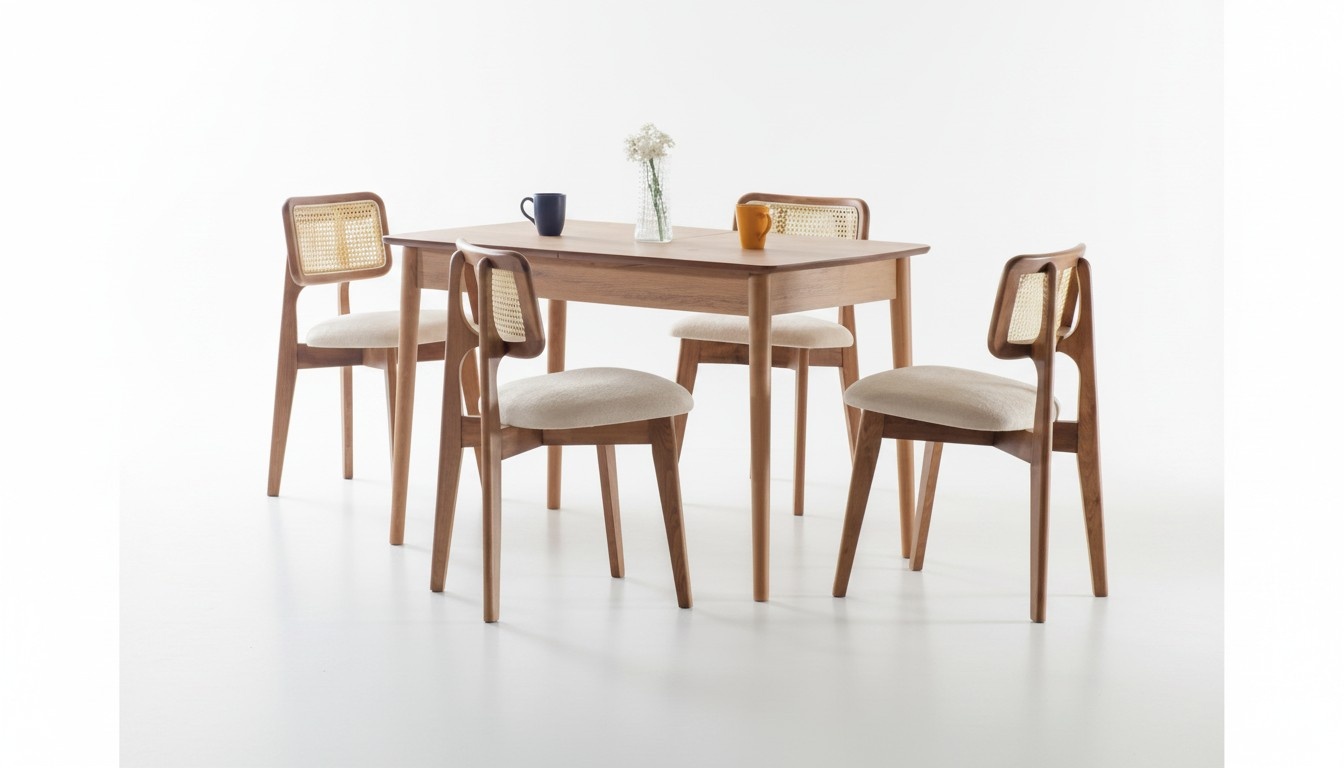 Luxus Esszimmer set Esstisch 4x Stühle Holz Stuhl Textil Essgruppe Garnitur