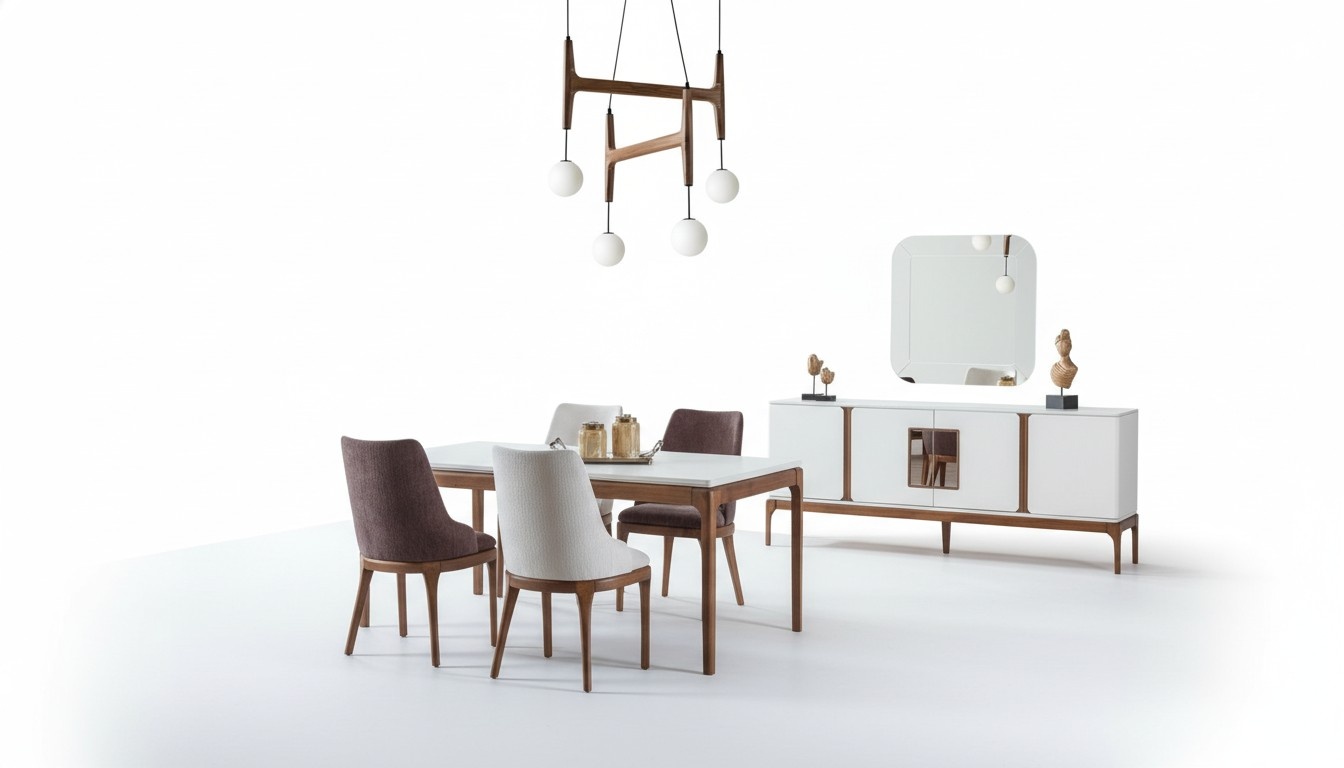 Luxus Esszimmer Set Esstisch 4x Stühle Anrichte Spiegel 7 tlg Modern