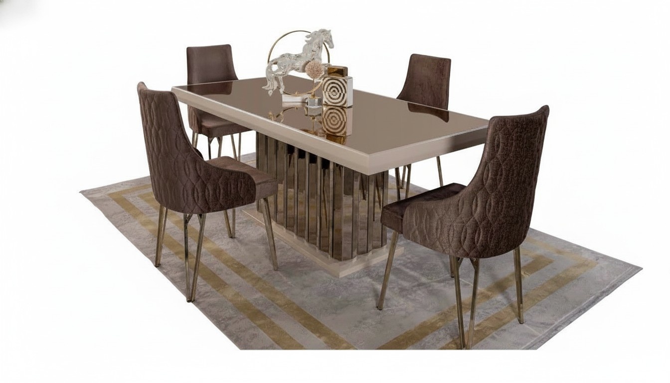 Luxus Esszimmer set Esstisch 4x Stühle Stuhl Textil Essgruppe Garnitur