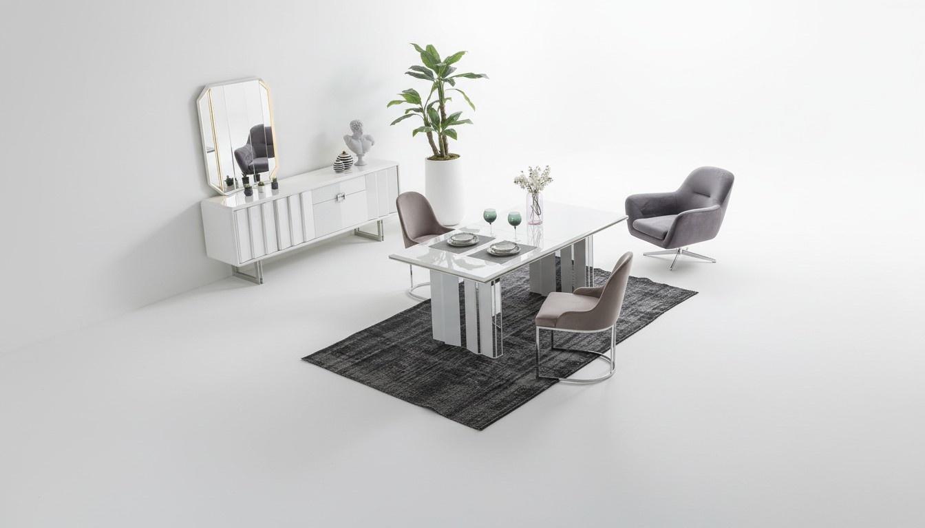 Luxus Esszimmer Set Esstisch + 6x Stühle + Sideboard mit Spiegel