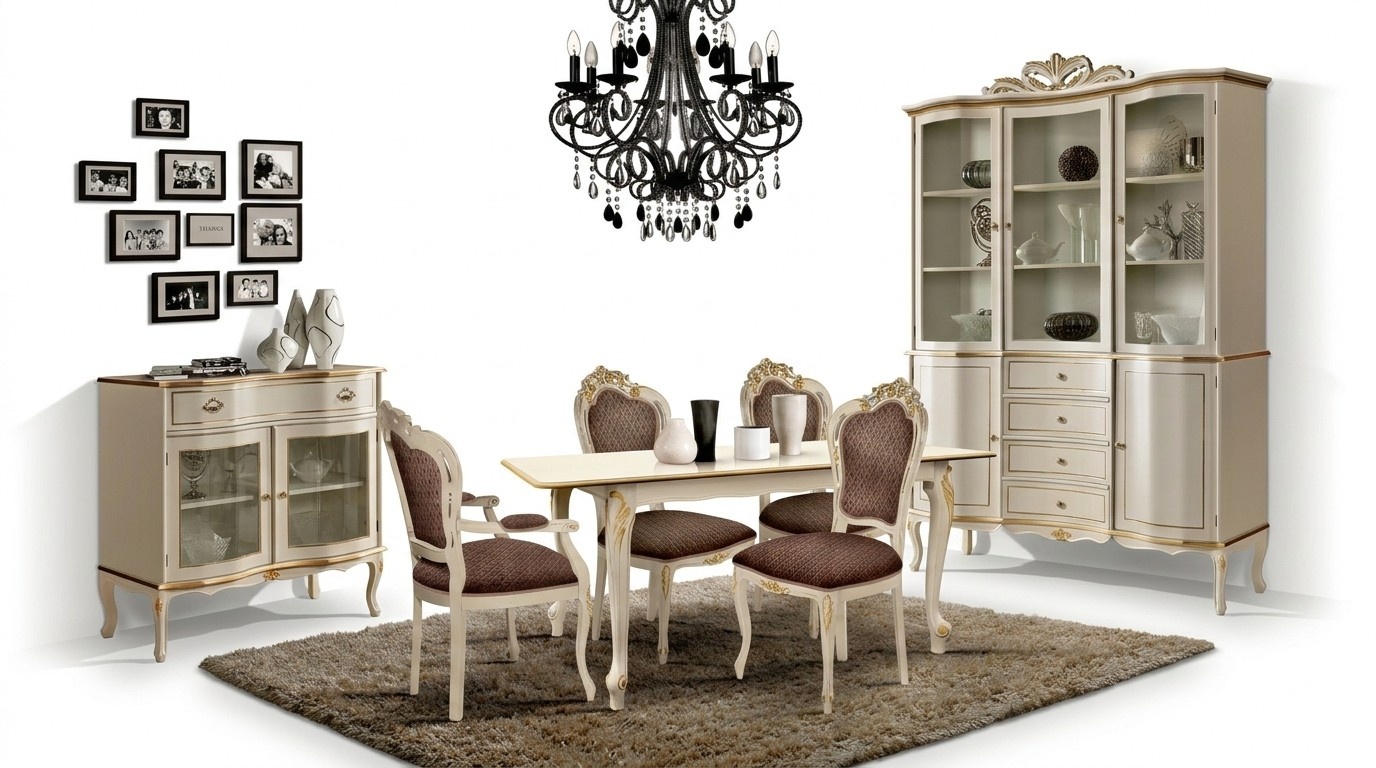 Luxus Esszimmer Set Garnitur 6tlg Weiß Holz Möbel Kommode 3x Stuhl Tisch