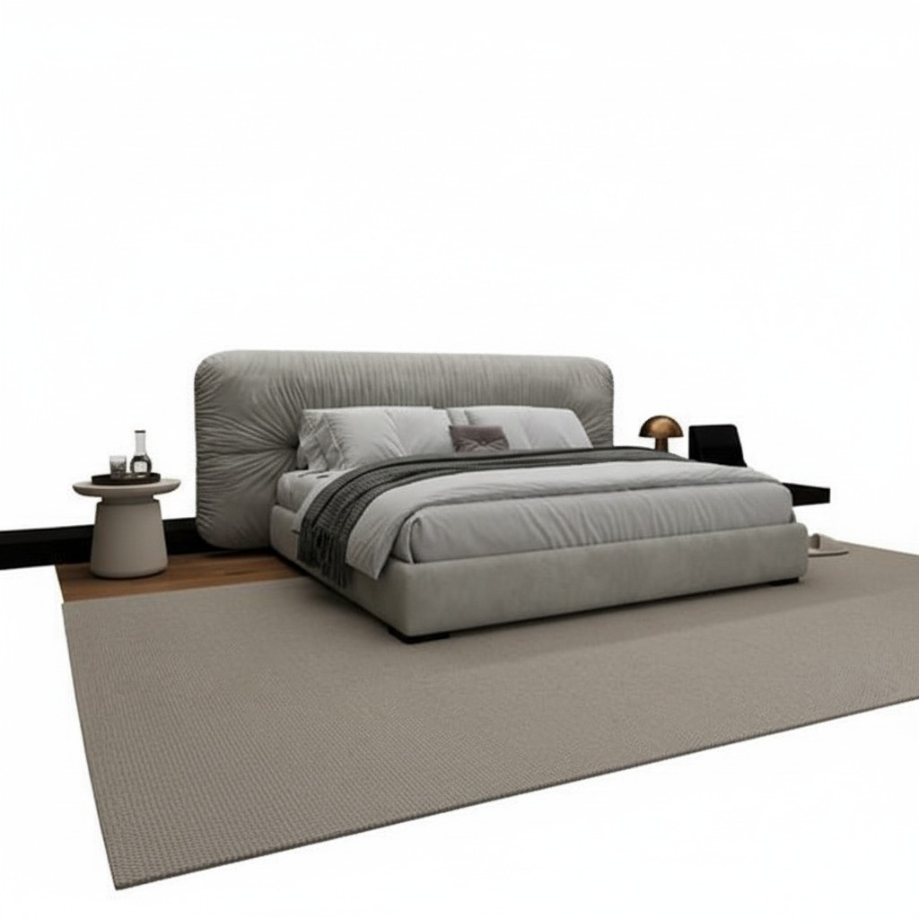 Luxus Graues Bett mit Gepolstertem Kopfteil Modernes Design Schlafzimmer