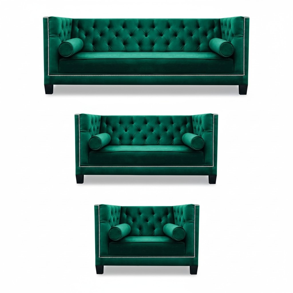 Luxus Grün Chesterfield Design Garnitur 3tlg Sofas Couch Wohnzimmer 3+2+1